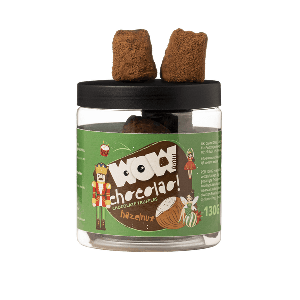 Pot cadeau de truffes noisette de Noël 130g | Chocolat festif aux noix