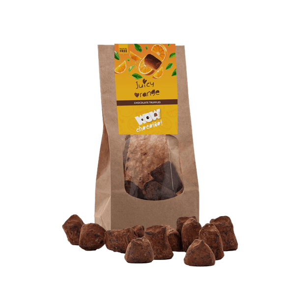 Juicy Orange chocolate truffles - Biodegradable bag 130g - WOW Chocolao!